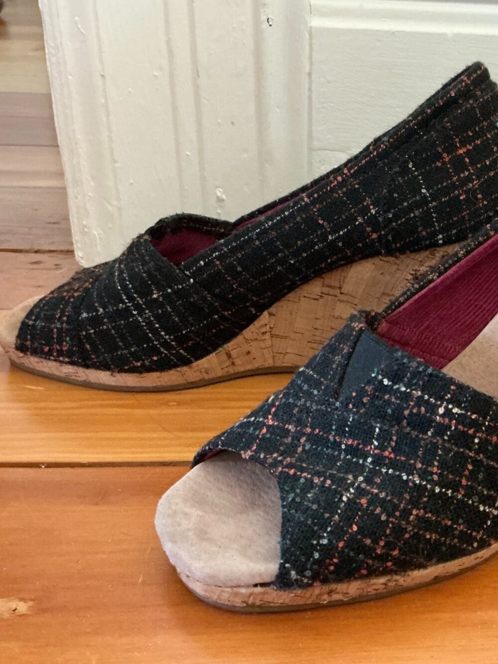 TOMS Woven Print Cork Wedge heels (size 8)